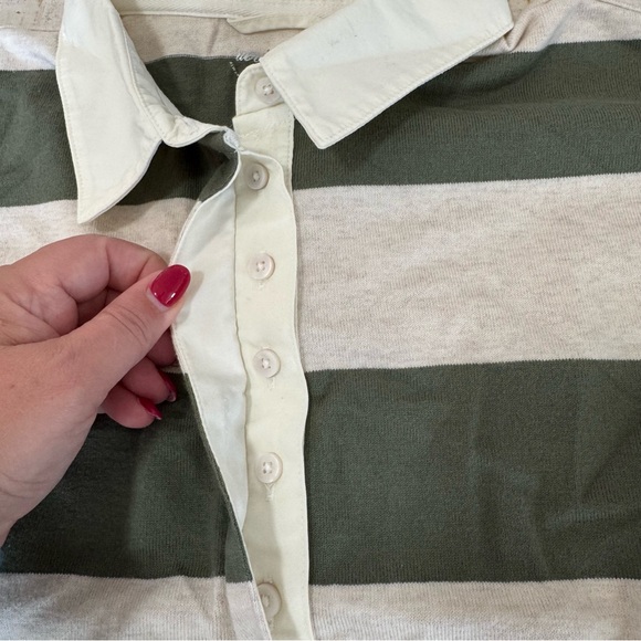Aerie Oversized Striped Rugby Shirt NWOT size Small Cropped Olive Green - Picture 3 of 9